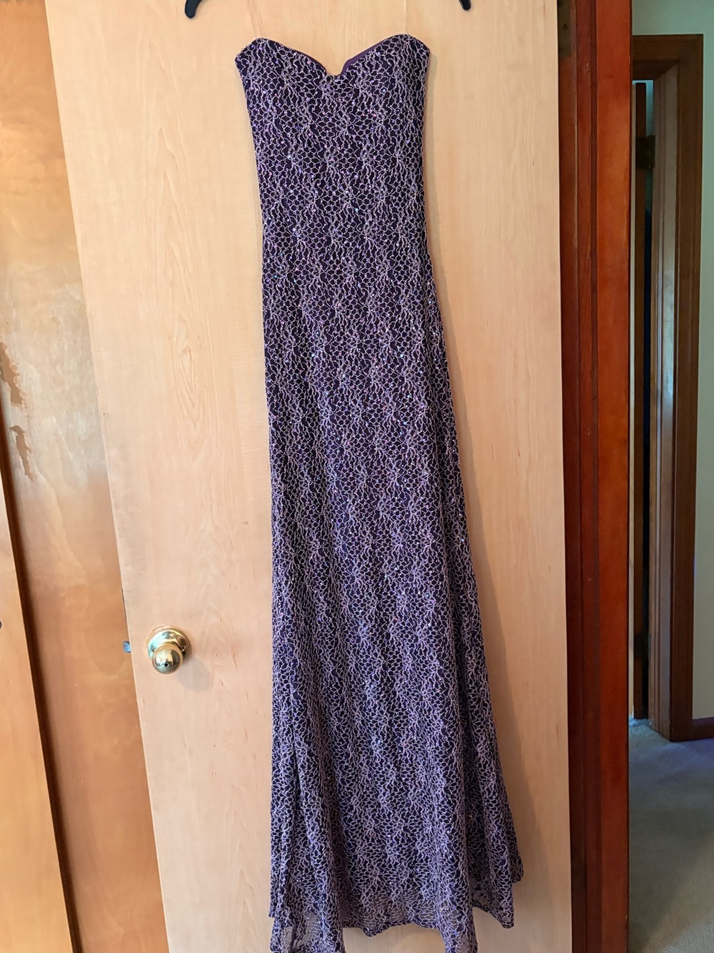 Strapless Purple Lace Maxi Gown